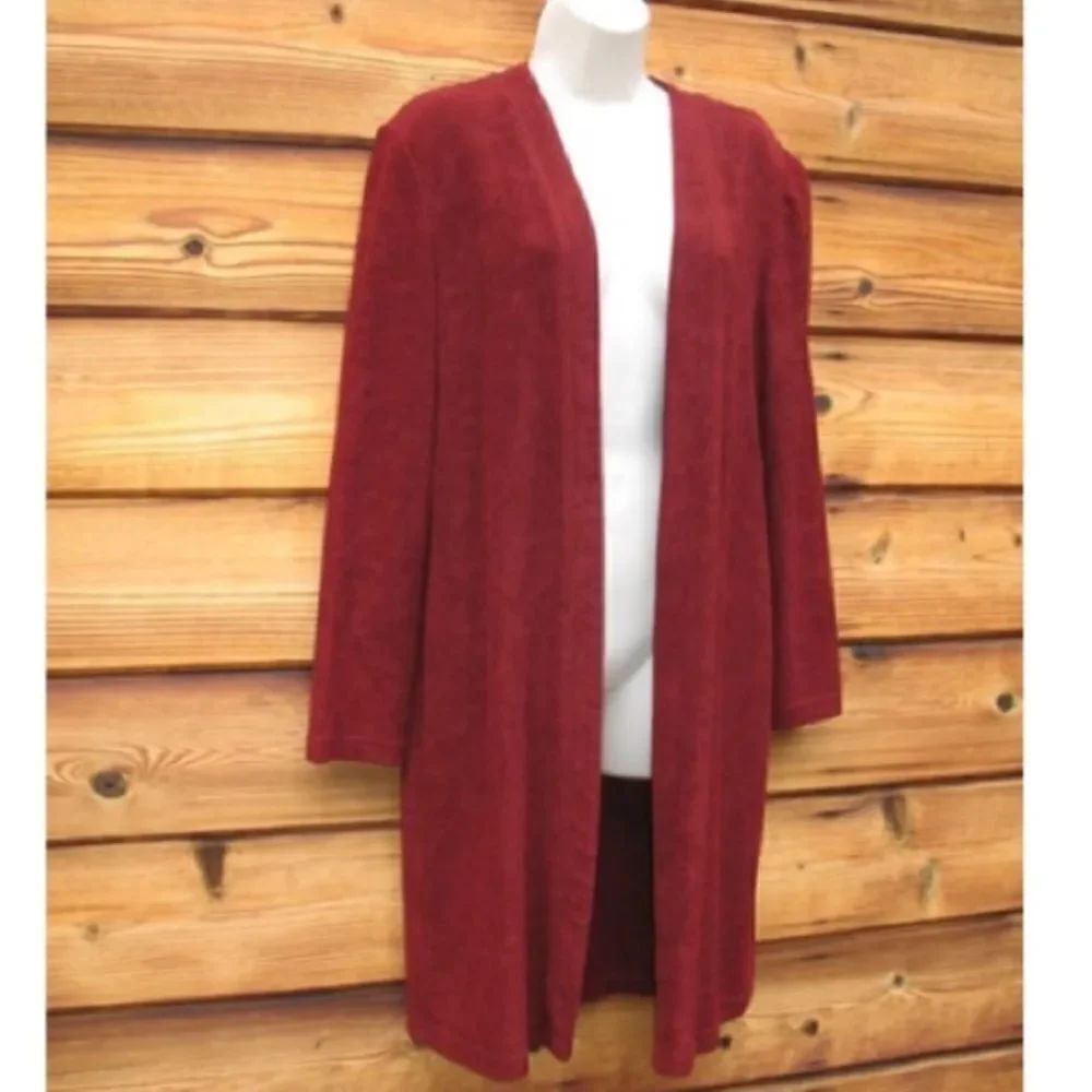 NWOT  Deep Red Long Cardigan Duster Jacket - Picture 3 of 7
